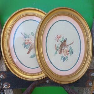 VTG Cottagecore Decor Homco Birds & floral set of pictures wall art gold frames